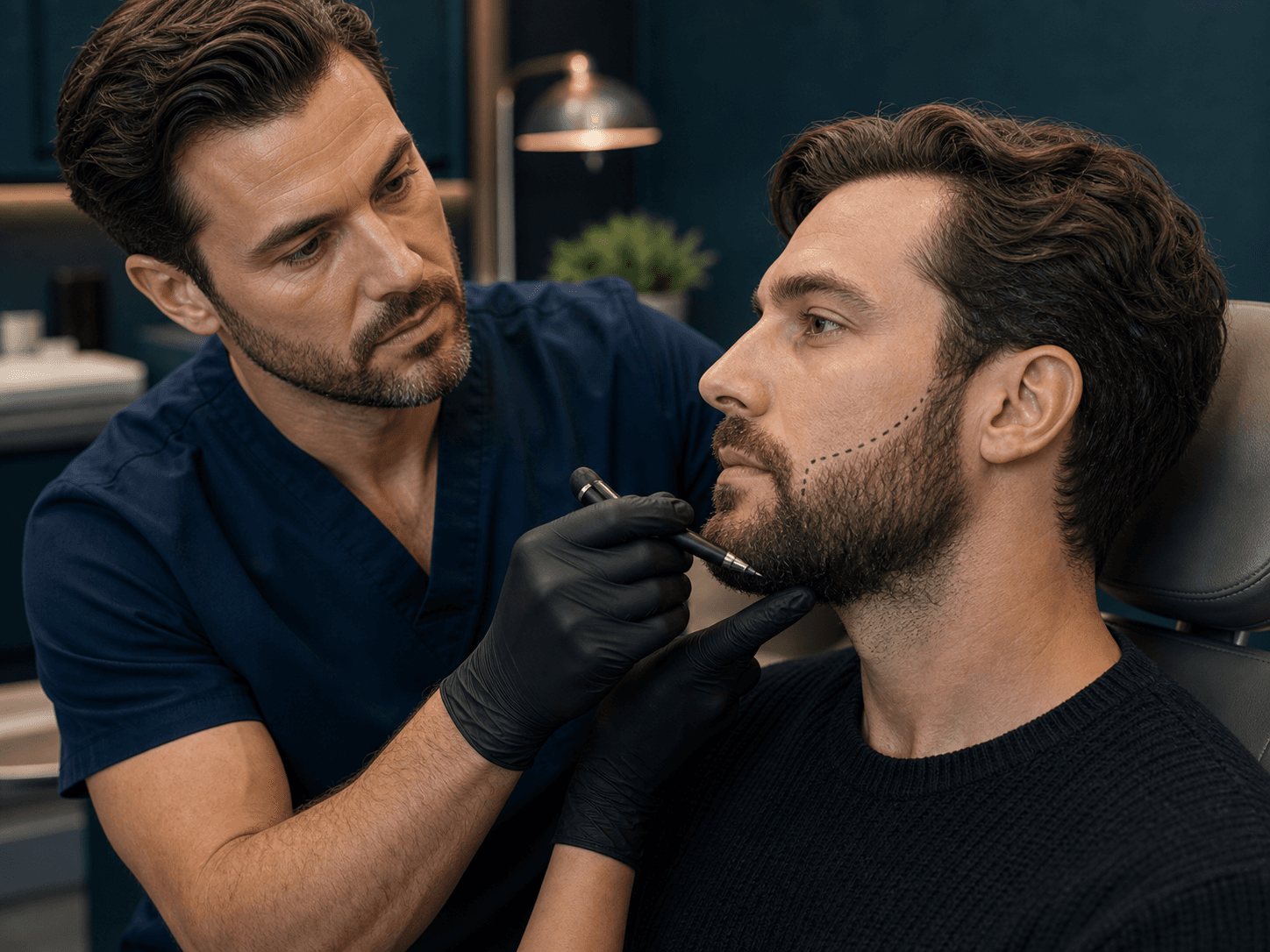 Beard transplant consultation and beard-line planning in a premium London clinic