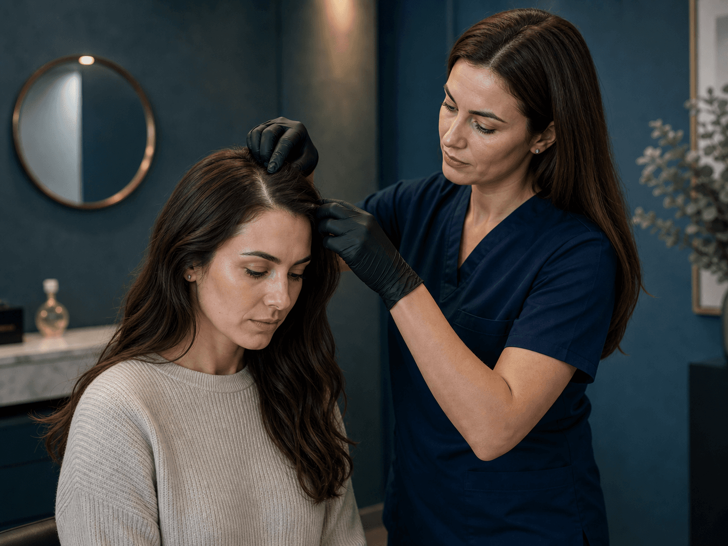 Female hair restoration consultation and suitability assessment in a premium London clinic